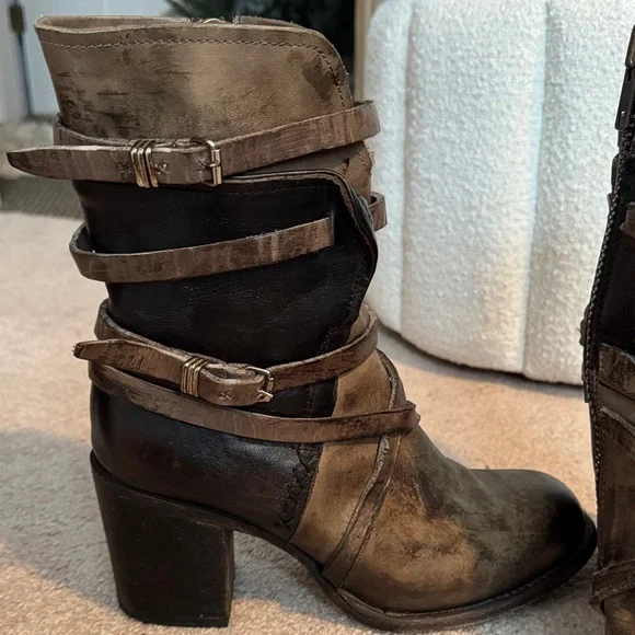 Freebird Brown with black Leather Women's Boots - Picture 2 of 5